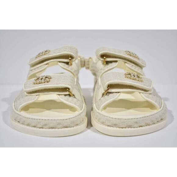 Chanel 22S Ivory White Knit CC Logo Mule Slide Strap Flat Dad Teva Sandal 36.5 - Picture 5 of 11